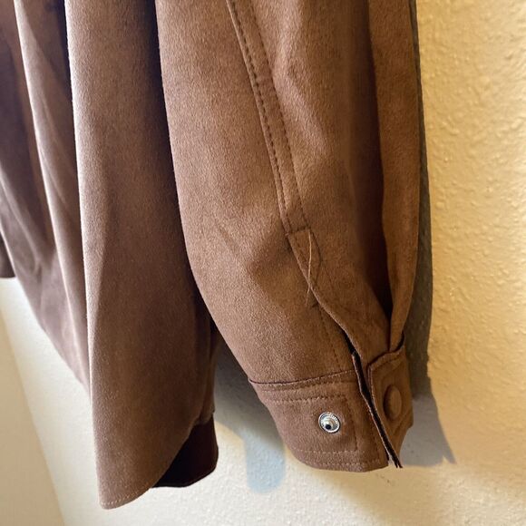 Philosophy Women's XS Vegan Suede Faux Caramel Brown Snap Shacket Western Jacket - Picture 13 of 14